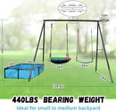 4-in-1 Heavy Duty Swing Set for Backyard – Large Metal Frame with Saucer Swing, Sandbox, Basketball Hoop & Single Swing Seat | Toddler to Kids Play Equipment | Outdoor & Indoor Use | Kids Gift by TinyTreasures Baby Boutique