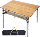 Bamboo Folding Camping Table 4 Folds with Adjustable Aluminum Legs Portable Picnic Table with Storage and Carry Bag for Outdoor Hiking Beach 3-5 Person by GreenHaven Gardens
