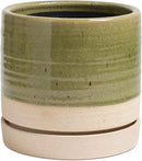 6 Inch Plant Pots, Ceramic Planter Pot with Drainage Hole & Saucer, Indoor/Outdoor Cylinder Round Planter Pot, Green & Beige by CozyNest Decor