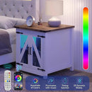 Farmhouse End Table, 24" Large Sofa Side Table with Charging Station, Mesh Barn Door, and Adjustable Storage Shelf, Rustic Wood Square Nightstand for Living Room, Bedroom, Office, White &Brown by CozyNest Decor