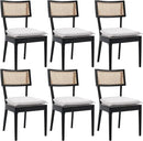Rattan Dining Chairs Set Of 6 , Mid Century Modern Black Wooden Cane Back Chairs with Removable Linen Cushion , Retro Farmhouse Upholstered Kitchen & Dining Room Chairs for Restaurant Living Room by CozyNest Decor