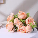 Duovlo Springs Flowers Artificial Silk Peony Bouquets Wedding Home Decoration,Pack of 1 (Spring Orange-Pink) by CozyNest Decor