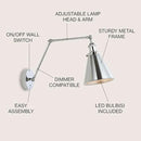 JONATHAN Y JYL7460A Rover 7" Farmhouse Industrial Adjustable Arm Metal LED Wall Sconce Rustic Bohemian 2700K LED 4W Bulb for Entryway Lobby Kitchen Bathroom Bedroom Living Room Hallway, Chrome by CozyNest Decor