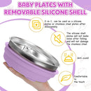 Nuogo 1 Pcs Stainless Steel Baby Suction Plates with Removable Silicone Shell 2-in-1 Metal Toddler Bowl Divided for Picky Eaters Kid Feeding Led Weaning Supply, Dishwasher Safe (Purple) by TinyTreasures Baby Boutique