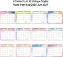 Calendar 2025-2027 22 Monthly Wall Calendar Runs from September 2025 until June 2027 Spiral Binding Hanging 11.5" x 14.7" Thick Paper with Julian Dates and Block for School Office（Colorful） by TinyTreasures Baby Boutique