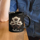Personalized Nature Inspired Coffee Mug, Custom Name Black Cup 11oz or 15oz, Elegant Flower Ceramic Mug for Gardeners, Custom Floral Themed Coffee Cup, Gifts for Flower Lovers by CozyNest Decor