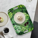 Serving Trays with Handles, 14.5 x 9.8 inch Rectangular Plastic Tray for Restaurant, Kitchen, Tropical Leaf Pattern Monstera in The Style by CozyNest Decor