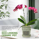 Orchid Pots with Holes | 5" Ceramic Orchid Planter with Separate Saucer and Drainage Holes | Glazed Pottery Small Flower Pot for Repotting Orchids(Green) by GreenHaven Gardens