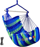 Hammock Chair Large Hammock Swing, 110 x 150cm Load 150kg, Cotton Hammock Chair Metal Spread Bar Wide Seat Swing Chair(Blue) by GreenHaven Gardens