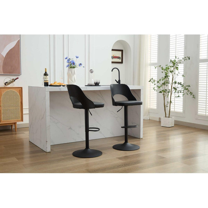 Bar Stools Set of 2 Modern Black PU Counter Height Barstool, High Padded Swivel Adjustable Barstools with Back for Bar Counter and Kitchen Island