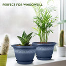 8 Inch Plant Pots with Drainage Hole - Lightweight Flower Pots for Herbs and Flowers - Home Decor Plastic Planters for Indoor Outdoor Plants- Pack of 6 (Blue, 8 inch) by GreenHaven Gardens