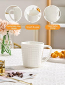 Ceramic Coffee Mugs 15 oz, Large Waffle Embossed Mug Set, Coffee Cups for Latte, Cappuccino, Cocoa, Tea, Mocha, Milk, Housewarming Wedding Present,Microwave & Dishwasher Safe - Set of 4 (White) by CozyNest Decor