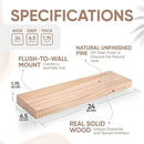Homeforia 24 inch Wood Floating Shelves, High End Solid Natural Wood 24inch Floating Shelf for Wall, Unfinished Wooden 24 inches Floating Shelves, Heavy Duty Bracket, 24 X 6.5 X 1.75 in, Set of 2 by CozyNest Decor