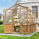6x8 FT Greenhouse, Wooden Walk-in Greenhouse for Outdoors with 6MM Thick Polycarbonate Panel and Adjustable Roof Vents, Garden Backyard, Patio, Lawn, Wood Colour by GreenHaven Gardens