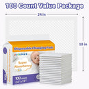 100 Pack Disposable Changing Pads for Baby [24" x 18"] Super Absorbency Disposable Underpads Large Bed Pads Absorbent Fluff Protective Table Pads Disposable Diaper Changing Pads, Leakproof by TinyTreasures Baby Boutique