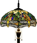 Tiffany Floor Lamp Stained Glass Lamp Standing Reading Light 16x16x70 Inch for Living Room (Amber Yellow Dragonfly) by CozyNest Decor