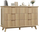 QUW Fluted Dresser for Bedroom with 6 Drawers, 47.2" Wide Modern Chest of Drawers with Metal Handle, Wooden Dresser TV Stand and Closet Clothes Storage Organizer for Living Room, Hallway, Natural Oak by CozyNest Decor