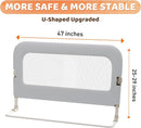 Bed Guard Rail for Toddlers - 47inch Foldable & Adjustable Height Baby Bed Safety Side Rails - Large Toddler Crib Railing Guard for Twin, Bunk, Full Size, Queen & King, Full Size Bed Grey by TinyTreasures Baby Boutique