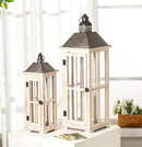 TIMRIS Large Rustic Wooden Decorative Lantern Set of 2, Modern Farmhouse Distressed Whitewash Floor Candle Lanterns, Indoor/Outdoor Hanging Lanterns for Home Decor (No Glass) by CozyNest Decor