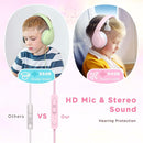 Kids Headphones Wired with Microphone, Over Ear 85/94dB Volume Limited Headphones with Share Port, Stereo Sound Foldable Headset for Teens/Boys/Girls - Pink by TinyTreasures Baby Boutique
