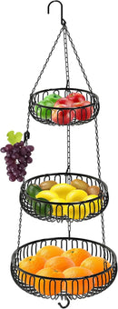 Simple Houseware Adjustable Metal Hanging Fruit Basket, Oblate, Black, 11" W x 11" L x 30" H by CozyNest Decor