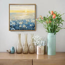 Bathroom Decor Wall Art-Framed Canvas Wall Art Modern Beach Coastal Floral Sunset Boho Ocean Artwork Blue Yellow Lotus Flower Zen Wall Picture for Bedroom Kitchen Office Small by CozyNest Decor