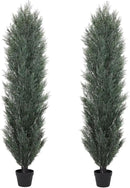 THE BLOOM TIMES 6ft Tall Topiary Trees Artificial Outdoor – UV Resistant Faux Cedar Pine Cypress Bushes and Shrubs, Fake Potted Plants for Front Porch Outside Planter Patio Decor, Set of 2 (6 Foot)