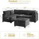 HOOOWOOO Modular Sectional Sofa,5 Pieces Sectional Couches for Living Room,98X55 L Shaped Cloud Couch with Ottoman Chaise Set(Grey Velvet Corduroy) by CozyNest Decor