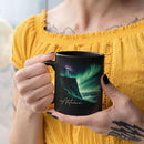 Customized Name Black Coffee Mug, Personalized Beautiful Northern Lights And Lighthouse Mug, Custom Mystical Ocean View Ceramic Cup, Gift For Women Men, Nature Themed Mug 11oz 15oz by CozyNest Decor