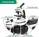 BNISE Microscope kit for Kids Adults Students, 40X-2000X Magnification, Prepared Slides Kit, Dual LED Illumination, All Glass Optics, and Cordless Capability for Children Beginner by TinyTreasures Baby Boutique