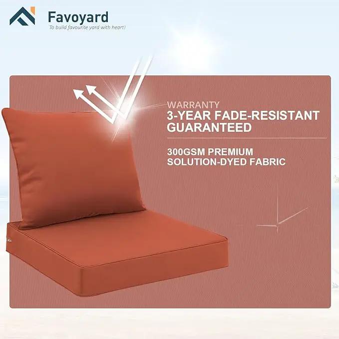 Favoyard Outdoor Seat Cushion Set 19 x 19 Inch Waterproof & Fade Resistant Patio Furniture Cushions with Removable Cover Deep Seat & Back Cushion with Handle and Adjustable Straps for Chair Sofa Couch, photo 5 of 6
