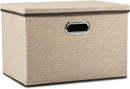 PRANDOM Large Collapsible Storage Bins with Lids [1-Pack] Jute Fabric Foldable Storage Boxes Organizer Containers Baskets Cube with Cover for Home Bedroom Closet Office Nursery (17.7x11.8x11.8) by TinyTreasures Baby Boutique