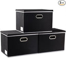 PRANDOM Extra Large Collapsible Storage Bins with Lids [3-Pack] Linen Fabric Foldable Storage Baskets Boxes Organizer Containers Cube with Cover for Bedroom Closet Office Nursery (22.8x15.7x13.8) by TinyTreasures Baby Boutique