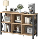 FATORRI 6 Cube Storage Organizer with Shelf, Long Wood and Metal Cubby Bookcase, Industrial Horizontal Bookshelf (Rustic Oak, 47 Inch) by CozyNest Decor