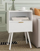 Nightstand,Modern Bedside Table with Storage Drawer and Open Wood Shelf, Accent Night Stand with Solid Wood Legs for Living Room, Bedroom and Small Spaces,Easy Assembly (White) by CozyNest Decor