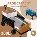 Collapsible Beach Wagon Cart with Big Wheels, 440LBS Upgrade Large Capacity Folding Wagon, Foldable Grocery Cart with Side Pocket and Brakes, Ideal for Sand Camping Outdoor Garden Sports, Black by GreenHaven Gardens