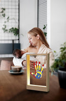 CHERRY CHEERS Family Handprint Kit with Light, Handprint Keepsake Frame, Wooden Led Light, Easy Install, No Need Screw etc, Non-Toxic Paints (White) by TinyTreasures Baby Boutique