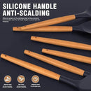 Silicone Cooking Utensils Set - Silicone Kitchen Utensils for Cooking Wooden Handles, 446°F Heat Resistant Kitchen Utensil Spatula Sets w Holder, Gadgets for Non-Stick Cookware BPA FREE (Navy Blue) by CozyNest Decor
