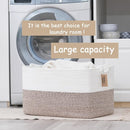 COMFY-HOMI Large Laundry for Organizing|Rectangle Cotton Rope Storage with Handles|Blanket for Living Room|Woven Laundry for Towels, Toys, Clothes-22x15x12”-White/Brown by TinyTreasures Baby Boutique