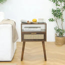 MaxSmeo Mid Century Nightstand, Rattan Side Table with Drawer, Wood Modern Bedside Table for Bedroom, Living Room and Small Spaces (Rustic Brown) by CozyNest Decor
