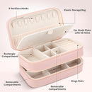 DesignSter Small Travel Jewelry Box with Double Zipper, 2 Layers PU Portable Jewelry Case for Women and Girls,Travel Jewelry Organizer for Rings, Earrings, Necklaces, Bracelets,Pink by TinyTreasures Baby Boutique