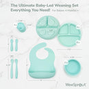WeeSprout Baby Led Weaning Bundle, Silicone Suction Bowl, Spoons, Bib & Cup, Develops Self Feeding Skills, Dishwasher Safe (Purple) by TinyTreasures Baby Boutique