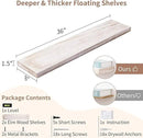 Axeman Floating Shelves for Wall, 8 Inch Deep Rustic Solid Elm Wood Wall Shelves for Storage, Wall Mounted Display Shelving with Invisible Heavy-Duty Metal Bracket, 36'' Width Set of 2, White Wash by CozyNest Decor