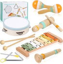 Baby Musical Instruments - Wooden Montessori Toys for Toddlers 1-3, Baby Musical Toys Percussion Instruments Set with Xylophone Tambourine, Neutral Preschool Educational Baby Toys for Boy Girls Gifts by TinyTreasures Baby Boutique