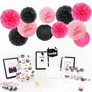 Hot-Pink Black Party-Decorations Paper Flowers Lanterns - 15PCS Graduation Birthday Tissue Pom Poms Streamers,Baby Girl Women Bachelorette Hanging Supplies Decor Hugfond by CozyNest Decor