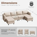 118.5" Oversized Modular Sectional Sofa, Faux Leather 6 Seater U Shaped Couch with Movable Ottoman and Storage Seat with Reversible Chaise Deep Seat for Living Room Whitesand by CozyNest Decor