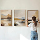 Tinonedraw Beige Mountain Landscape Framed Canvas Wall Art, Abstract Mid Century Modern Wall Decor, Golden Hour Lake Artwork, Neutral Nature Scenery Art Printing for Living Room Bedroom Office 16"x24"x3 by CozyNest Decor