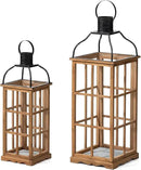 Glitzhome Set of 2 Oversized Farmhouse Wood Lanterns with Metal Top Decorative Hanging Candle Lanterns for Home Décor, Natural (No Glass) by CozyNest Decor