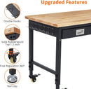 48'' Adjustable Workbench on Wheels, 2000LBS Heavy Duty Worktable with Power Outlets & Drawers, Rubberwood Workstation for Workshop, Garage, Office, Home by GreenHaven Gardens