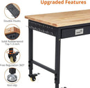 48x24 Inch Heavy-Duty Adjustable Workbench with Rubber Wood Top – 2000LB Capacity Mobile Garage Workstation with Drawer, Ideal for Workshop, DIY & Tool Storage by GreenHaven Gardens